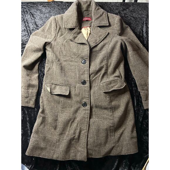 Merona Brown Tweed Blazer Jacket with Elbow Patches Satin Lined Academia Large - Picture 2 of 10